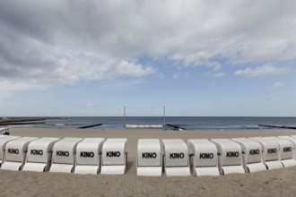 Kühlungsborn beach cinema, lined up beach chairs for cinema-goers, Baltic Sea, Mecklenburg-Western