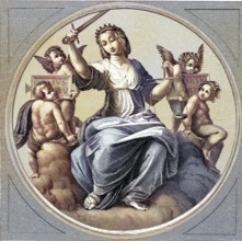 Justice, symbolic representation in the Vatican, after a painting by Raphael, Rome, Italy