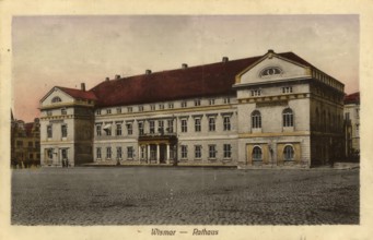 Historical postcard, picture postcard, town hall in Wismar, Mecklenburg-Western Pomerania, Germany,