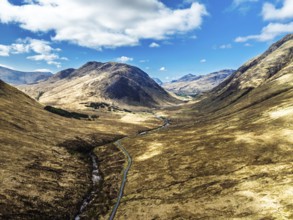 Mountains and Moors over Glen Etive Valley from a drone, Buachaille Etive Mòr, The Buachaille,