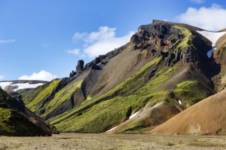 Volcanic landscape, colourful rhyolite mountains, Cumulus, Landmannalaugar, remote hiking area in