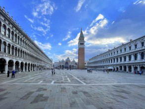 St Mark's Square with St Mark's Tower, lagoon city of Venice, Veneto, Italy