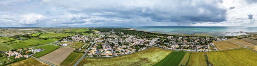 Panorama of Fields and Grape plantations from a drone, Saint-Clement-des-Baleines, Atlantic, France
