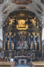 High altar with Lenten cloth, painted by Paul Honecke in 1626, baroque collegiate church, built