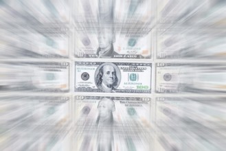 US dollar notes, 10 dollars, 100 dollars, banknotes, zoom effect