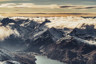 Snow-covered peaks in the Engadine in Switzerland near Sankt Moritz