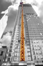 Skyscraper under construction, black and white, New York City, USA
