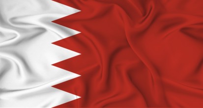 Realistic Bahrain flag waving. Close up of flag of Bahrain with cloth texture