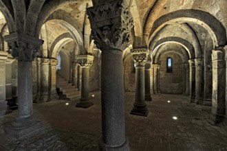 Vaults, columns and capitals in the underground grove of columns, pagan crypt, 10th century,