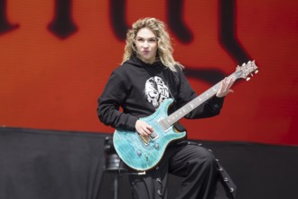 Daniela Villarreal Vélez, singer of The Warning at the Rock am Ring Festival on Sunday, Nürburgring