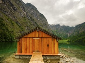 Boathouse at the Obersee near Königssee in the Berchtesgaden National Park, Schönau am Königssee,