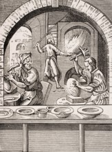 Cymbal maker. Reproduction of a woodcut from the 16th century by Jost Amman from the 19th century,