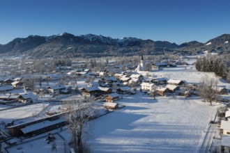 Arzbach, Tölzer Land, in winter, aerial view, Upper Bavaria, Bavaria, Germany