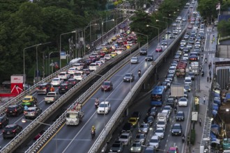 Road traffic bridge vehicles, Bangkok, Thailand