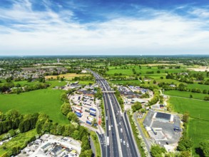 M6 Motorway from a drone, Sandbach, Cheshire, England, United Kingdom