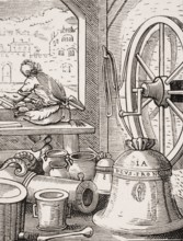 Bell and canon founder. Reproduction of a woodcut from the 16th century by Jost Amman from the 19th