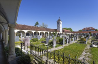 Gate tower, arcaded crypts at the Renaissance cemetery, Tabor cemetery, Steyr, Traunviertel, Upper