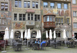 House facade with facade painting in the old town, Stein am Rhein, Canton Schaffhausen, Switzerland