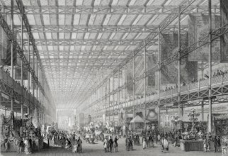 Interior view of the Great Exhibition of the Works of Industry of All Nations in Hyde Park, London,