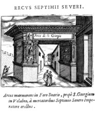 The Argentarian Arch, a monument at the Forum Boarium in Rome, erected in honour of the Emperor
