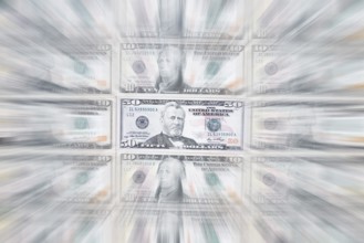 US dollar notes, 10 dollars, 50 dollars, banknotes, zoom effect