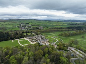 Lowther Castle and Gardens from a drone, Lowther, Cumbria, England, United Kingdom