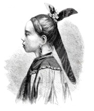 Young woman from China in elegant traditional costume, Chinese woman, around 1875, digitally