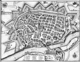 The city of Ulm in 1650, Baden-Württemberg, Germany, Historical, digitally restored reproduction
