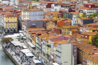 Rooftops of historic buildings in Ribeira area, city of Porto, Portugal