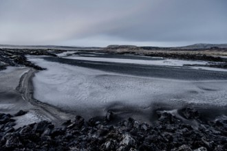 Stones and Moss along the Ring Road, Mountains, Frost, Winter, Cold, Cloudy, Iceland* Stones and