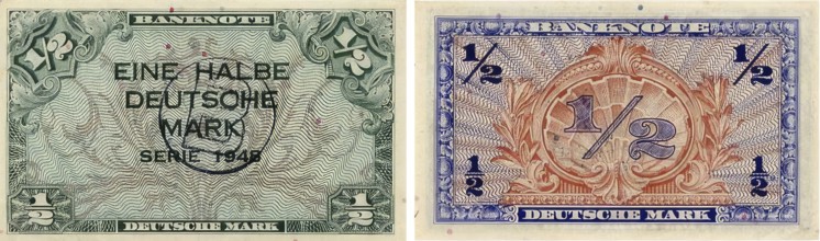 Banknote, banknote, 50 Pfennig note, half German Mark, 1948, Bank of German States, Germany,