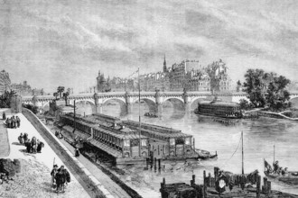 A view of the Seine and the Pont Neuf in Paris, 1840, France, digital reproduction of a historical