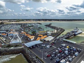 Royan ferry from a drone, Royan, Nouvelle-Aquitaine, Charente-Maritime, France