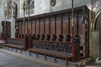 Choir stalls in Überlingen Minster, St Nicholas, built in 1350 and 1576 in the late Gothic style,