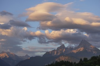 Gigantic sunrise at Maria Gern with a view of the Watzmann near Berchtesgaden