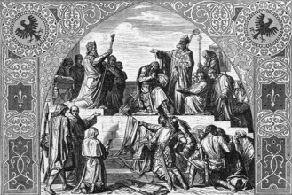 The baptism of Widukind, a Saxon chieftain in the battle against the Frankish king Charlemagne.