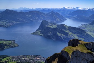 View from Pilatus Kulm mountain station to Stanser Horn, Alpnach, Lake Lucerne, Swiss mountain