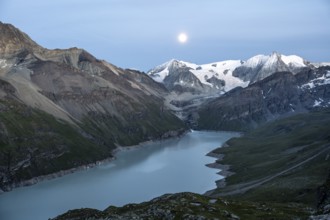 Mountain landscape with turquoise blue reservoir Lac des Dix and summit Mont Blanc de Cheilon,