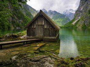 Boathouse at the Obersee near Königssee in the Berchtesgaden National Park, Schönau am Königssee,