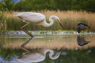 Great Egret (Ardea alba) hunting, Kiskunsag National Park, Hungary