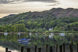 Sunset over Windermere Lake, Ambleside, Lake District, Cumbria, England, United Kingdom
