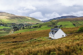 Farms over Loch Harport, Drynoch, Isle of Skye, Scotland, UK