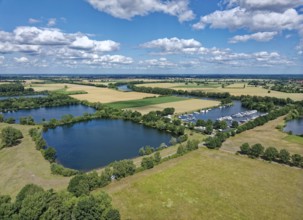 The Mehlbergen marina on the Weser, aerial view. Mehlbergen, Lower Saxony, Germany