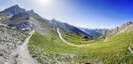 Panoramic view to the left of small car park of 2744 metre high Col Agnel, Colle dell' Agnello in