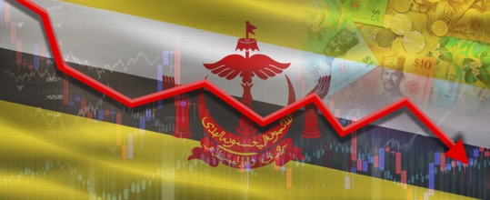 Brunei financial crisis on economic graph. Financial fall of Brunei on economy market