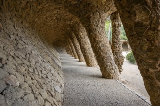 Colonnaded footpath, Park Gueell, Antonio Gaudi architect, Unesco World Heritage Site, Gracia