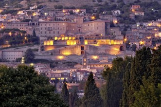 Baroque palace Palazzo Colonna Barberini above terraces of the temple complex, ruins of the