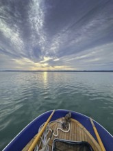 Evening mood, view from a rowing boat, Lake Starnberg, Bavaria, Germany