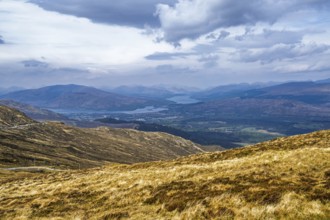 View from Nevis Range Mountains, Grampian Mountains, Fort William, Highland, Lochaber, Scotland, UK