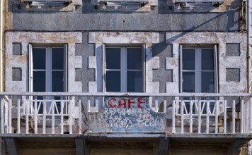 Former café restaurant, derelict, abandoned, Grandcamp-Maisy, Normandy, Calvados, France
